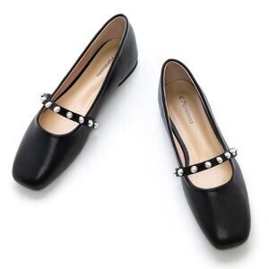 C.Paravano Mary Jane Flats for Women | Square Toe Ballet Flats with Pearl Strap
